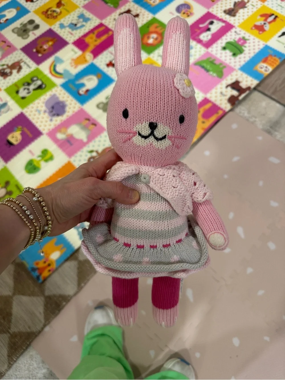 Cuddle + Kind Chloe the bunny knit cardigan 13” cardigan daisy stuffed animal
